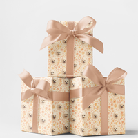 Floral Petal Dog Portrait Gift Wrap, Pomeranian Wrapping Paper, Adorable Puppy Birthday Wrapping Paper, Dog Lover Christmas Present Wrap