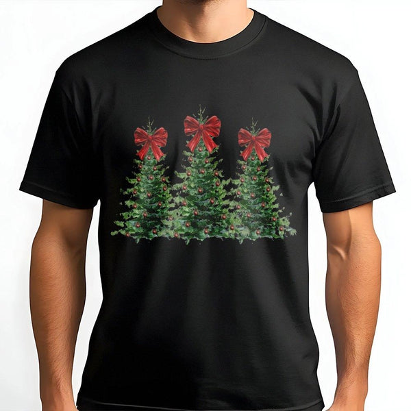 Coquette Christmas Tree T-Shirt, Christmas Tree Bow T-Shirt, Red Bow Holiday Graphic T-Shirt, Adorable Xmas Winter Tee, Festi