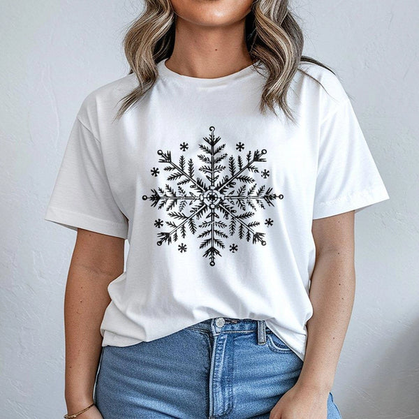 Minimalist Winter Holiday Graphic Tee, Snowflake Christmas T-Shirt, Adorable Festive Snowflake Shirt, Merry Christmas T-Shirt