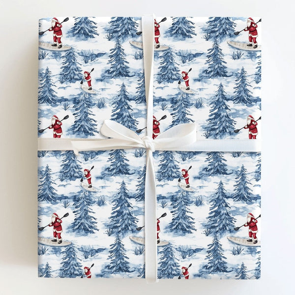 SUP Christmas Gift Wrap, Paddleboard Santa Wrapping Paper, Stand Up Paddle Board Holiday Wrapping Paper, Water Sports Xmas Gi