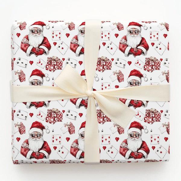 Poker Card Christmas Gift Wrap, Cool Santa Wrapping Paper, Sunglasses Santa Holiday Wrapping Paper, Casino Game Lover Xmas Wr