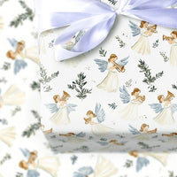 Celestial Horn Playing Angels Gift Wrap, Watercolor Angel Christmas Wrapping Paper, Religious Holiday Present Paper, Angelic Gift Wrap