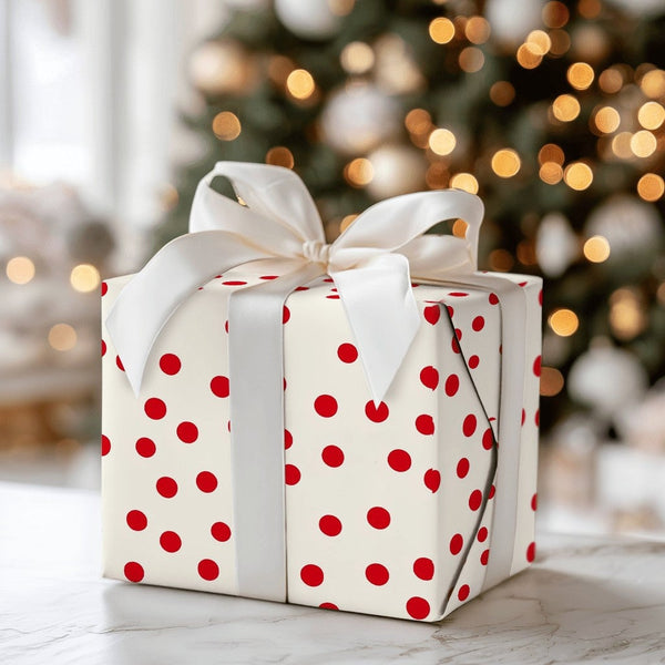 Confetti Pattern Birthday Gift Wrap, Red Polka Dot Gift Wrapping Paper, Cream Holiday Wrapping Paper, Festive Christmas Gift 