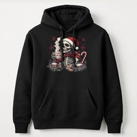 Humorous Christmas Skull Sweatshirt, Skeleton Santa Hoodie, Creepy Xmas Graphic Hooded Pullover, Retro Gothic Holiday Hoodie, Spooky Xmas Present