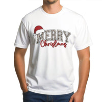 Leopard Print Santa Hat Holiday T-Shirt, Merry Christmas Shirt, Adorable Xmas Graphic Tee, Festive Holiday Shirt, Family Christmas Present