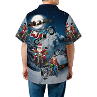 Motorcycle Santa Claus Button Up Shirt, Biker Santa Christmas Hawaiian Shirt, Humorous Holiday Biker Aloha Shirt, Tropical Xmas Party Shirt