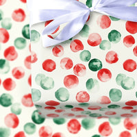 Watercolor Holiday Gift Wrap Roll, Red and Green Polka Dot Christmas Wrapping Paper, Abstract Dot Present Paper, Festive Xmas Wrapping Paper