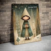Whimsical Winter Wonderland Canvas Print, Joyeux Noel Snowy Forest Child Canvas, French Holiday Canvas Wall Art, Christmas Home Decor Present