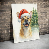 Watercolor Dog in Santa Hat Print, Smiling Christmas Puppy Canvas Art, Adorable Holiday Puppy Wall Decor, Festive Dog Lover Canvas Present