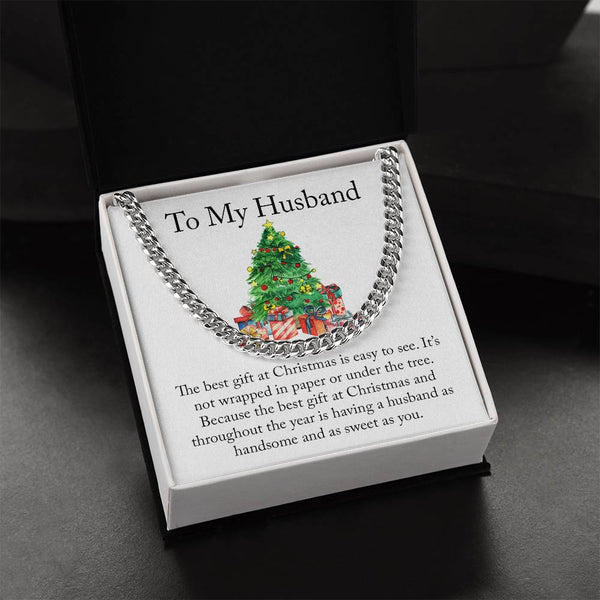 Husband Holiday Chain, Christmas Cuban Link Chain Necklace, Mens Cuban Link Jewelry, Personalized Husband Necklace, Christmas
