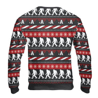 Humorous Sasquatch Santa Hat Holiday Sweatshirt, Bigfoot Christmas Ugly Sweater, Cryptid Festive Xmas Crewneck, Spooky Bigfoot Pullover