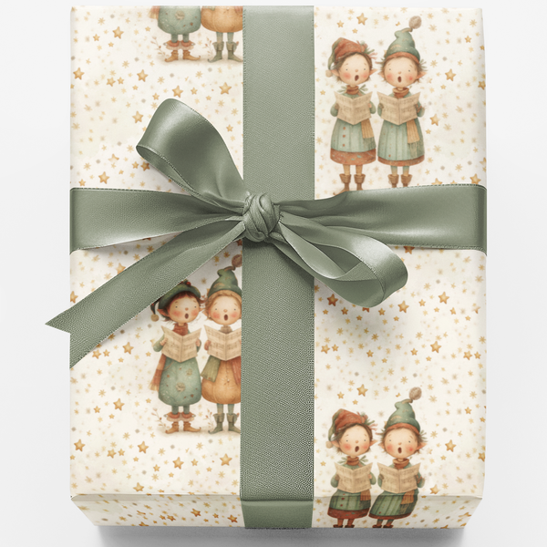 Vintage Christmas Caroler Gift Wrap, Starry Song Carolers Wrapping Paper, Starlit Winter Holiday Gift Wrapping Paper, Nostalg