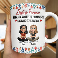 Besties Forever Ceramic Cup, Unpaid Therapist Coffee Mug, 3D Floral Border Drinkware Mug, Best Friend Birthday Mug, Christmas Present for Her