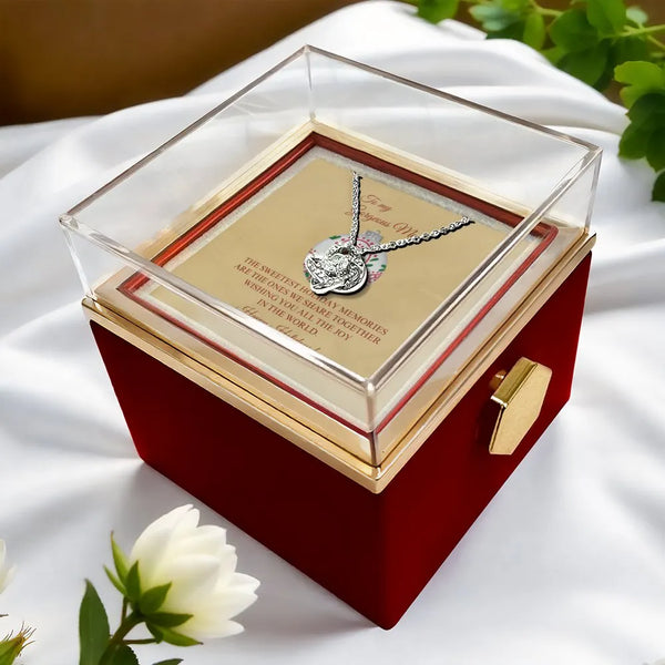 Mother Christmas Knot Pendant, Mom Love Knot Necklace, White Gold Love Knot Necklace, CZ Crystal Knot Jewelry, Birthday Prese