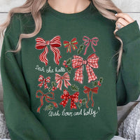 Deck the Halls Sweatshirt, Christmas Bows Sweatshirt, Coquette Holiday Bow Sweatshirt, Retro Winter Graphic Sweater, Christmas Present for Her