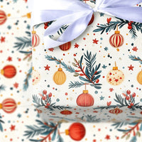Pine Bough Christmas Gift Wrap, Watercolor Ornaments Wrapping Paper, Festive Holiday Wrapping Paper, Traditional Xmas Present Paper Roll