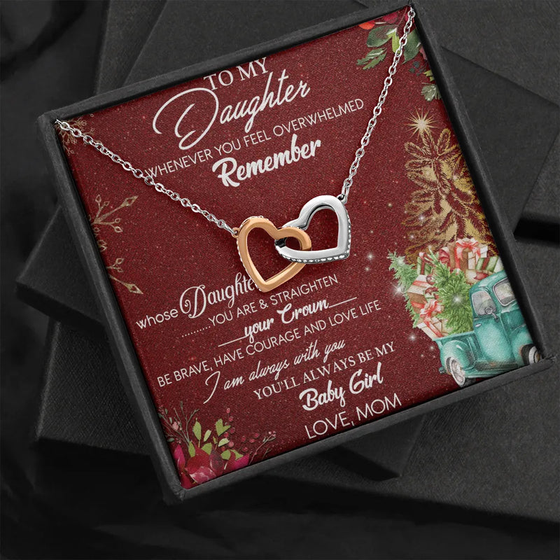 Two-Tone CZ Heart Necklace in Surgical Steel, Interlocking Heart Necklace for Daughter, Meaningful Christmas Jewelry Present from Mom