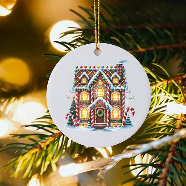 Holiday Home Decor Ornament, Gingerbread House Christmas Ornament, Ceramic Xmas Tree Keepsake Ornament, Festive Family Winter