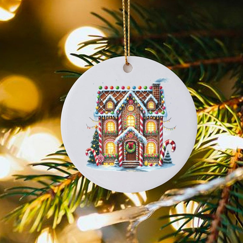 Holiday Home Decor Ornament, Gingerbread House Christmas Ornament, Ceramic Xmas Tree Keepsake Ornament, Festive Family Winter Present