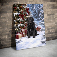 Snowy Christmas Tree Dog Wall Art, Black Labrador Christmas Canvas, Holiday Labrador Canvas Print, Winter Dog Lover Wall Decor, Lab Mom Present