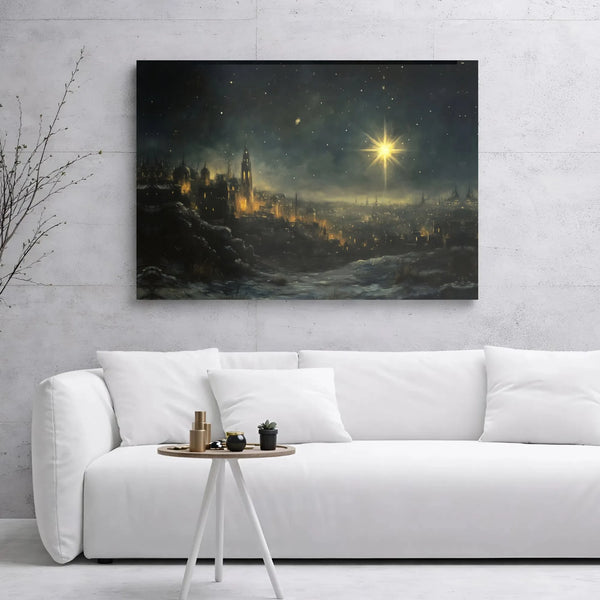 Nativity Scene Christmas Canvas Print, Star of Bethlehem Wall Art, Holy Night Religious Canvas Poster, Christian Holiday Home