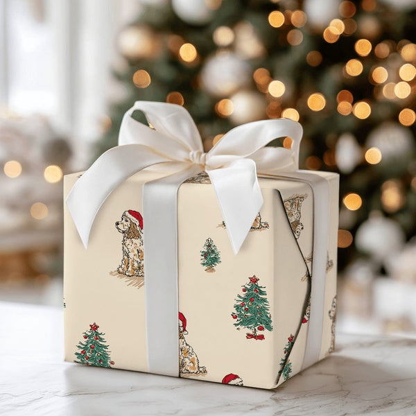 Christmas Dog Wrapping Paper, Cocker Spaniel Wrapping Paper, Santa Hat Puppy Gift Wrap, Holiday Dog Wrapping Paper, Pet Lover