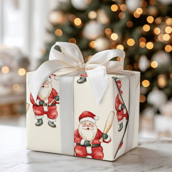 Sports Christmas Gift Wrap, Baseball Santa Wrapping Paper, Humorous Santa Claus Present Wrap Roll, Holiday Baseball Fan Gift 