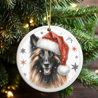 Santa Hat Dog Tree Ornament, Belgian Tervuren Christmas Ornament, Ceramic Holiday Dog Ornament, Pet Keepsake, Dog Lover Holiday Present