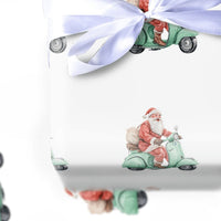 Mint Green Holiday Gift Wrap, Retro Santa Scooter Wrapping Paper, Adorable Christmas Wrapping Paper, Whimsical Winter Wrapping Paper Roll