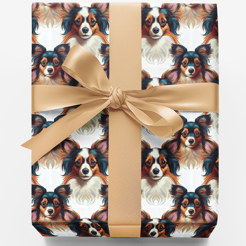 Adorable Puppy Breed Gift Wrap, Papillon Dog Wrapping Paper, Dog Lover Christmas Wrapping Paper, Pet Birthday Holiday Gift Wrap Roll