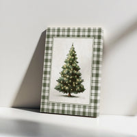 Green Plaid Border Holiday Canvas Print, Rustic Christmas Tree Canvas Wall Art, Country Farmhouse Xmas Wall Decor, Winter Season Present