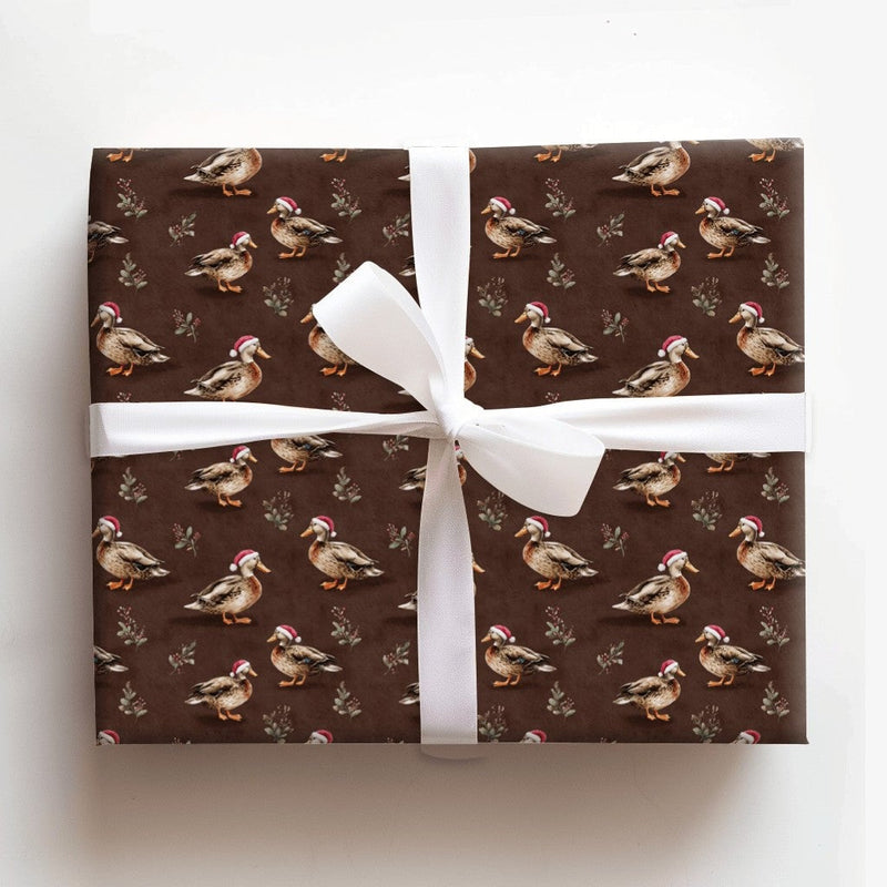 Adorable Christmas Duck Gift Wrap, Ducks in Santa Hats Wrapping Paper, Whimsical Holiday Bird Present Paper, Winter Duck Gift Wrapping Paper