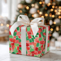 Red and Green Stained Glass Gift Wrap, Watercolor Mosaic Wrapping Paper, Modern Christmas Wrapping Paper, Abstract Holiday Gift Wrap Roll