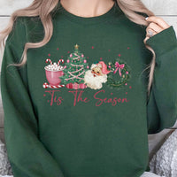 Vintage Santa and Tree Crewneck, Tis the Season Christmas Sweatshirt, Comfy Holiday Graphic Sweater, Retro Winter Apparel Present for Her