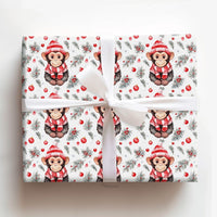 Watercolor Animal Holiday Gift Wrap, Adorable Christmas Monkey Wrapping Paper, Winter Hat Monkey Wrapping Paper, Festive Pine Berry Gift Wrap