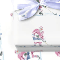 Sports Christmas Gift Wrap, Hockey Santa Claus Wrapping Paper, Watercolor Skating Santa Wrapping Paper, Winter Sports Holiday Gift Wrap