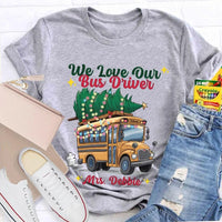Custom Name Bus Driver Shirt, Personalized School Bus Christmas Tree T-Shirt, Holiday School Bus Tee, Christmas Tree Graphic Teacher Shirt