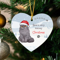 Ceramic Cat Lover Christmas Ornament, Meowy Christmas Gray Cat Heart Ornament, Adorable Pet Holiday Heart Ornament, Kitten Xmas Tree Decor