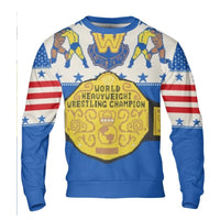 Retro Pixel Art Wrestling Belt Sweatshirt, Wrestling Championship Ugly Sweater, Humorous Wrestling Ugly Christmas Sweater, Retro Xmas Crewneck