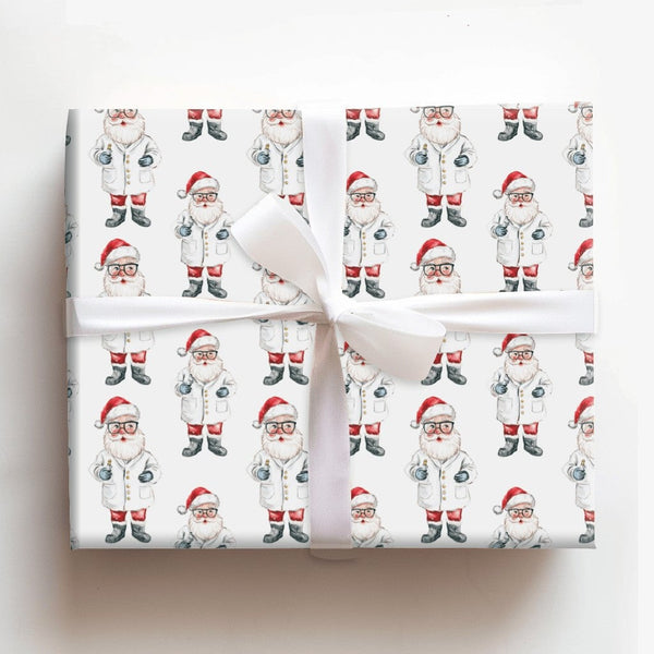 Medical Worker Gift Wrap, Doctor Santa Wrapping Paper, Lab Coat Nurse Christmas Wrapping Paper, Healthcare Hero Holiday Wrapp