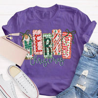 Retro Festive Holiday T-Shirt, Merry Christmas Colorful Square Font Shirt, Merry Xmas Graphic Tee, Holiday Season Family Party Outfit