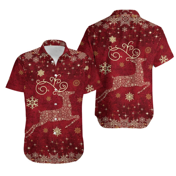 Snowflake Christmas Aloha Shirt, Christmas Reindeer Hawaiian Shirt, Festive Xmas Button Down Shirt, Tropical Christmas Holida