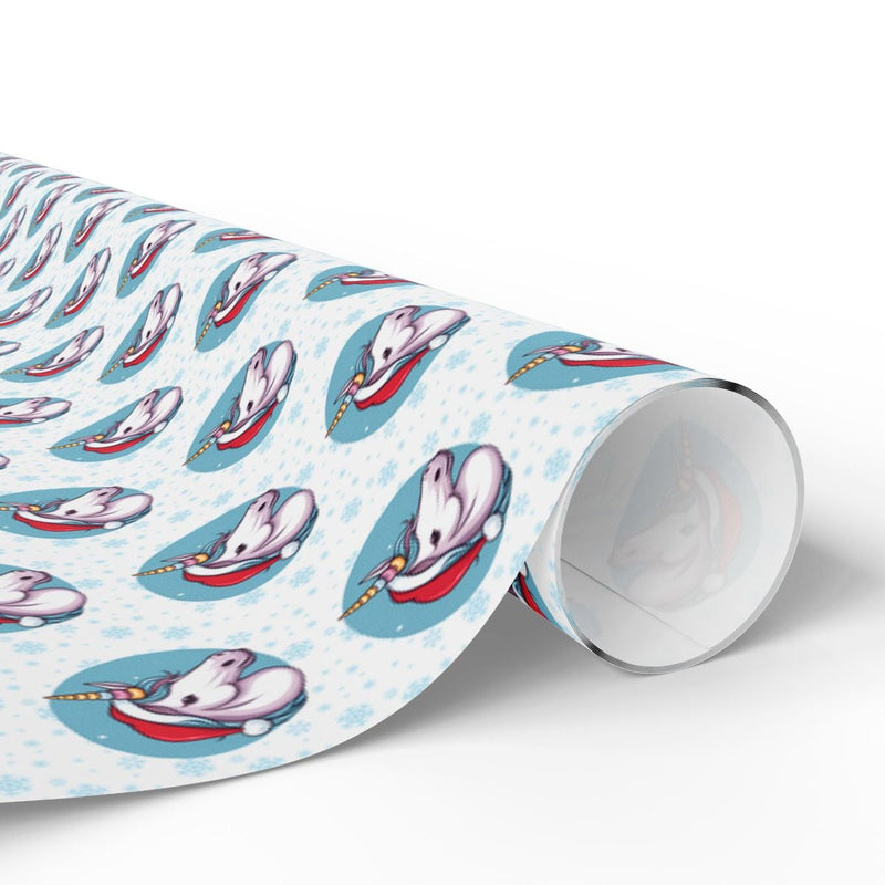 Santa Hat Snowflake Holiday Gift Wrap, Christmas Unicorn Wrapping Paper, Adorable Magical Xmas Wrapping Paper Roll, Kids Holiday Gift Wrap