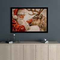 Whimsical Christmas Canvas Print, Santa Claus Reindeer Canvas Wall Art, Snowy Holiday Painting Canvas, Winter Decor, Xmas Family Present