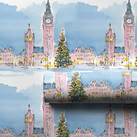 Watercolor Winter Cityscape Gift Wrap, London Big Ben Christmas Wrapping Paper, Festive London Holiday Wrapping Paper, Travel Gift Wrap Roll
