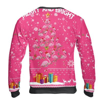 Tropical Holiday Ugly Sweater, Pink Flamingo Christmas Tree Ugly Sweater, Merry and Bright Xmas Pullover, Beach Christmas Ugly Sweater Present
