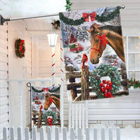 Snowy Winter Horse Scene Yard Flag, Christmas Horse Garden Flag, Wreath and Red Bow Garden Flag, Double Sided Equestrian Holiday Yard Decor