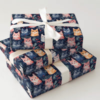 Watercolor Kitten Gift Wrap, Christmas Cat Wrapping Paper, Festive Holiday Wrapping Paper, Navy Winter Gift Wrap, Cat Lover Present Wrap