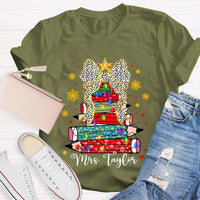 Custom Name Pencil Snowflake Tee, Personalized Teacher Christmas Tree Shirt, Holiday Teacher T-Shirt, Christmas Teacher Present