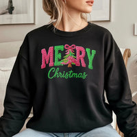 Faux Knitted Yarn Sweater, Merry Christmas Sweatshirt, Vintage Christmas Tree Crewneck, Festive Holiday Pullover, Christmas Present for Family